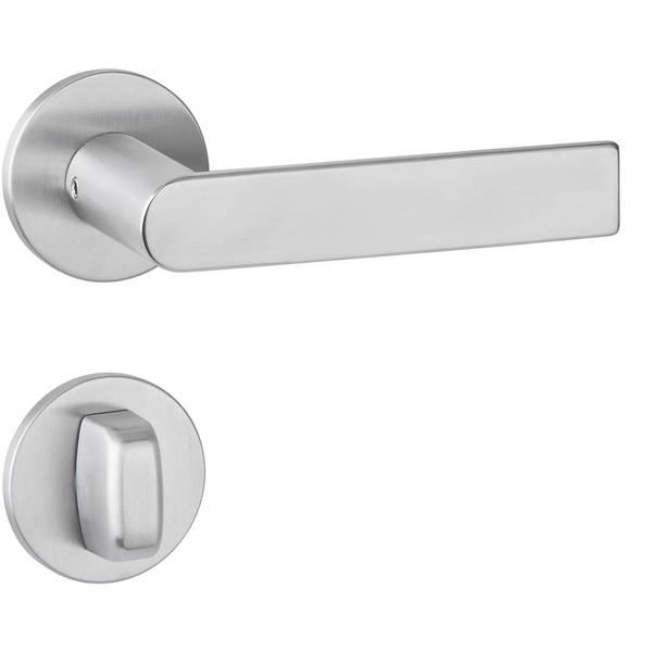 Drückergarnitur Orbio flach, Edelstahl matt, Klipp-Rosette 5mm mit Rückholfeder, Klasse 3, WC