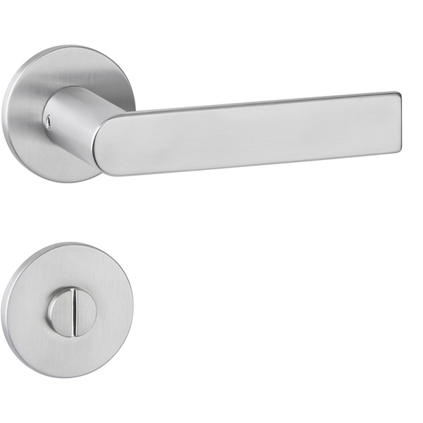 Drückergarnitur Orbio flach, Edelstahl matt, Klipp-Rosette 5mm mit Rückholfeder, Klasse 3, WC