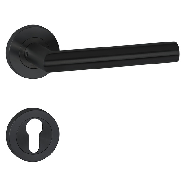 Drückergarnitur Volume, Schwarz matt, Schraubrosette fest/drehbar mit Rückholfeder, Klasse 3, PZ