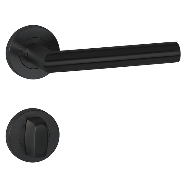 Drückergarnitur Volume, Schwarz matt, Schraubrosette fest/drehbar mit Rückholfeder, Klasse 3, WC