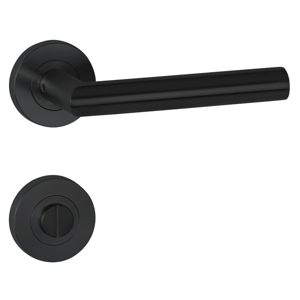 Drückergarnitur Volume, Schwarz matt, Schraubrosette fest/drehbar mit Rückholfeder, Klasse 3, WC