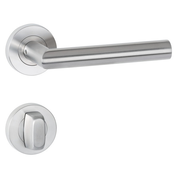 Drückergarnitur Volume, Edelstahl matt, Schraubrosette fest/drehbar mit Rückholfeder, Klasse 3, WC