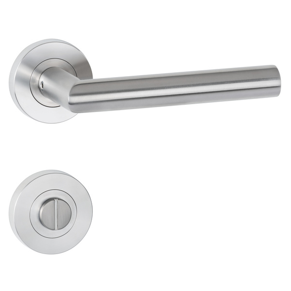 Drückergarnitur Volume, Edelstahl matt, Schraubrosette fest/drehbar mit Rückholfeder, Klasse 3, WC