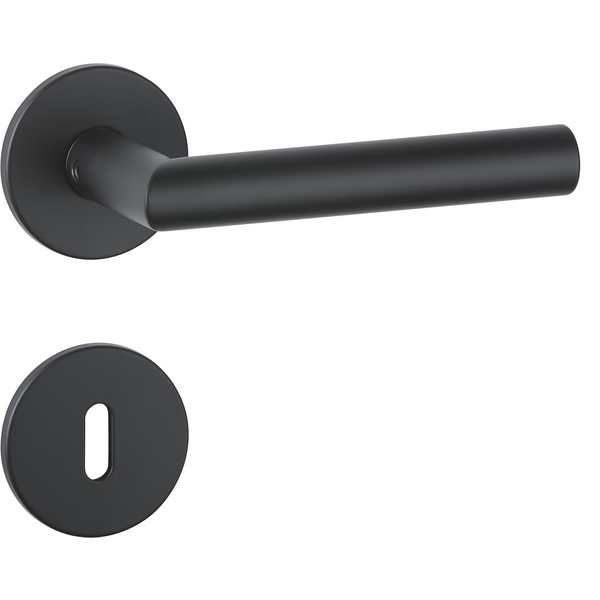 Drückergarnitur Volume flach, Schwarz matt, Klipp-Rosette 5mm mit Rückholfeder, Klasse 3, BB