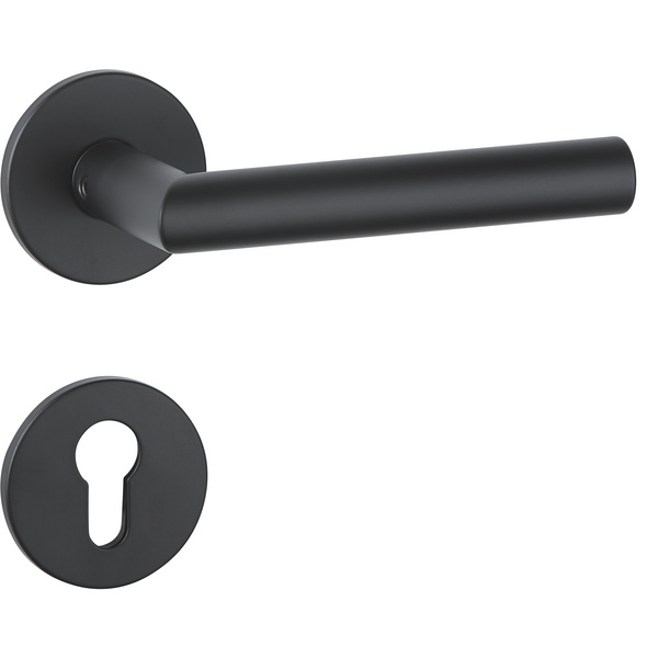 Drückergarnitur Volume flach, Schwarz matt, Klipp-Rosette 5mm mit Rückholfeder, Klasse 3, PZ