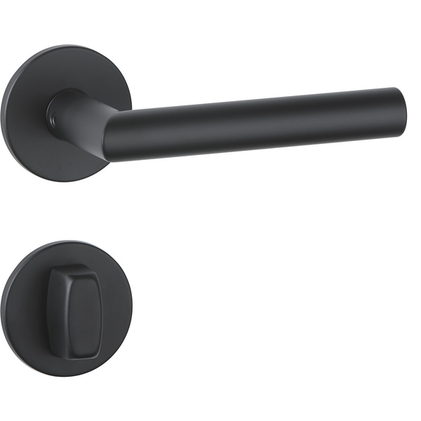 Drückergarnitur Volume flach, Schwarz matt, Klipp-Rosette 5mm mit Rückholfeder, Klasse 3, WC