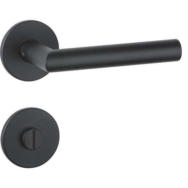 Drückergarnitur Volume flach, Schwarz matt, Klipp-Rosette 5mm mit Rückholfeder, Klasse 3, WC