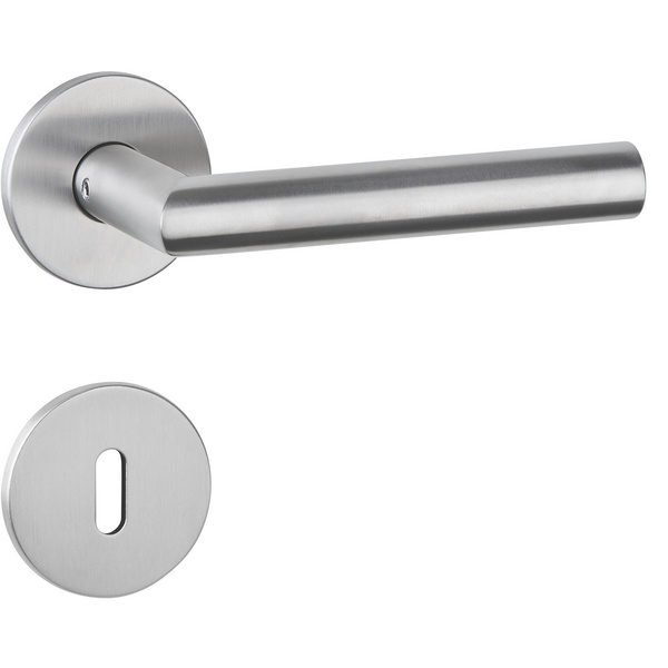 Drückergarnitur Volume flach, Edelstahl matt, Klipp-Rosette 5mm mit Rückholfeder, Klasse 3, BB