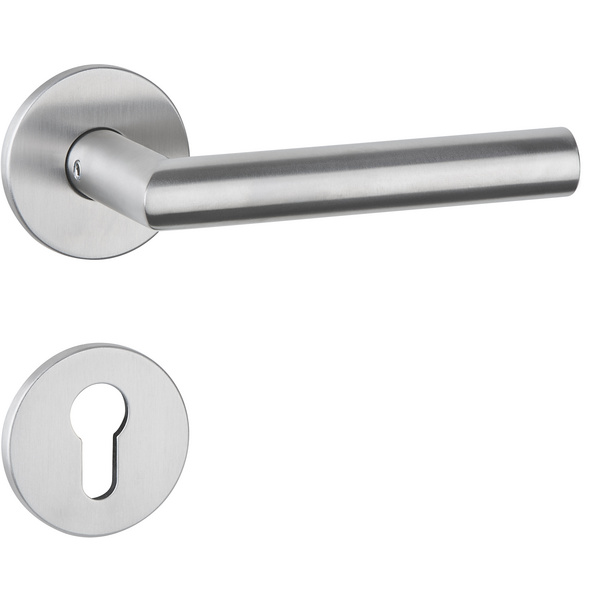 Drückergarnitur Volume flach, Edelstahl matt, Klipp-Rosette 5mm mit Rückholfeder, Klasse 3, PZ