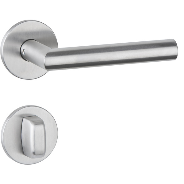 Drückergarnitur Volume flach, Edelstahl matt, Klipp-Rosette 5mm mit Rückholfeder, Klasse 3, WC