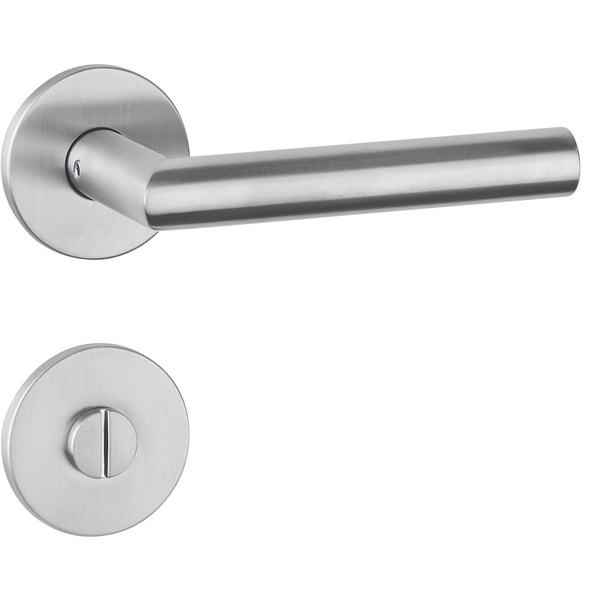 Drückergarnitur Volume flach, Edelstahl matt, Klipp-Rosette 5mm mit Rückholfeder, Klasse 3, WC