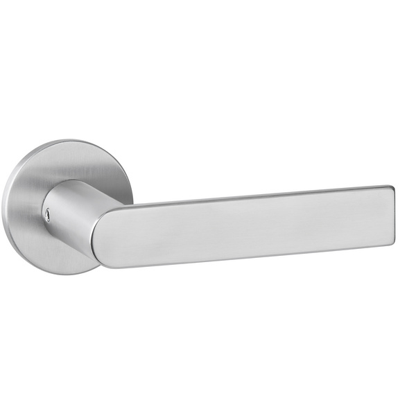 Drückerpaar Orbio flach, Edelstahl matt, Klipp-Rosette 5mm mit Rückholfeder, Klasse 3, ohne Schlüsselrosette