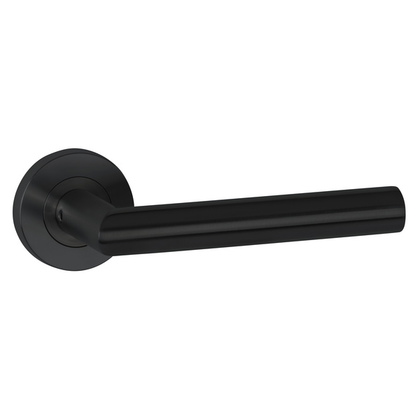 Drückerpaar Volume, Schwarz matt, Schraubrosette fest/drehbar mit Rückholfeder, Klasse 3, ohne Schlüsselr.