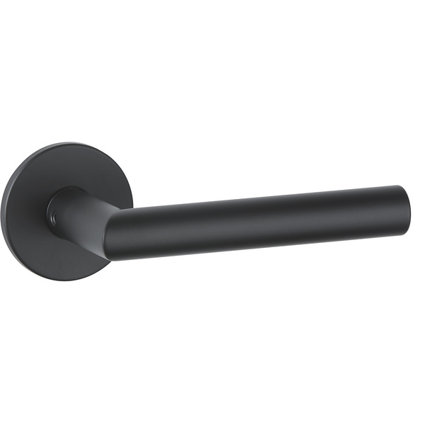 Drückerpaar Volume flach, Schwarz matt, Klipp-Rosette 5mm mit Rückholfeder, Klasse 3, ohne Schlüsselrosette