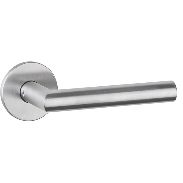 Drückerpaar Volume flach, Edelstahl matt, Klipp-Rosette 5mm mit Rückholfeder, Klasse 3, ohne Schlüsselr.