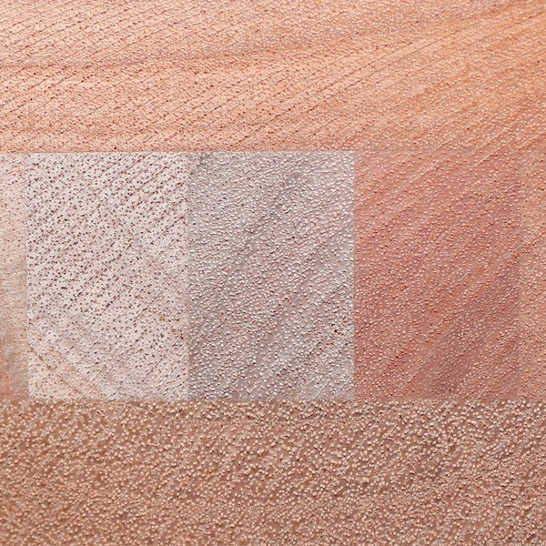 Kantel Meranti 3-fach lamelliert, asymmetrischer Aufbau, Decklagen durchgehende Lamellen, Mittellage keilgezinkte Lamellen